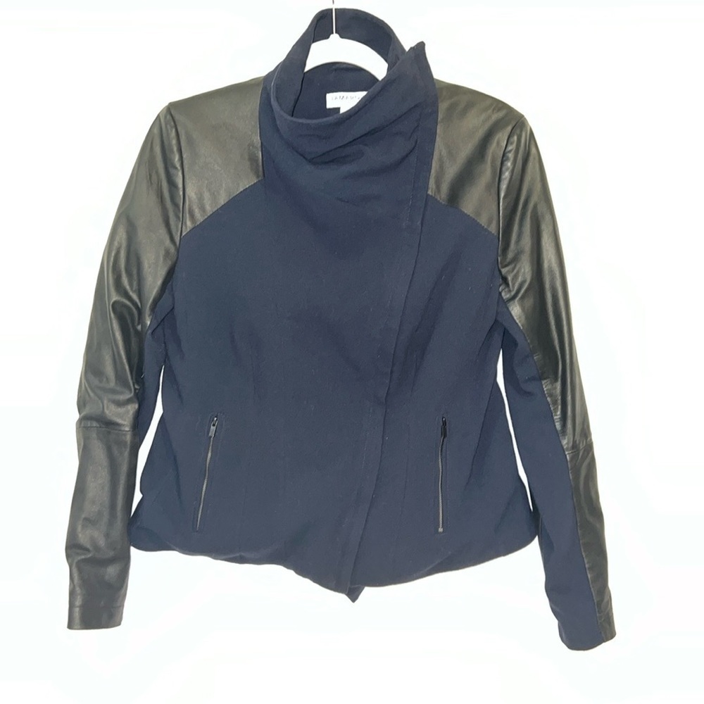 Lamarque Blue and Black Emma Leather Motorcycle-style Jacket size Small